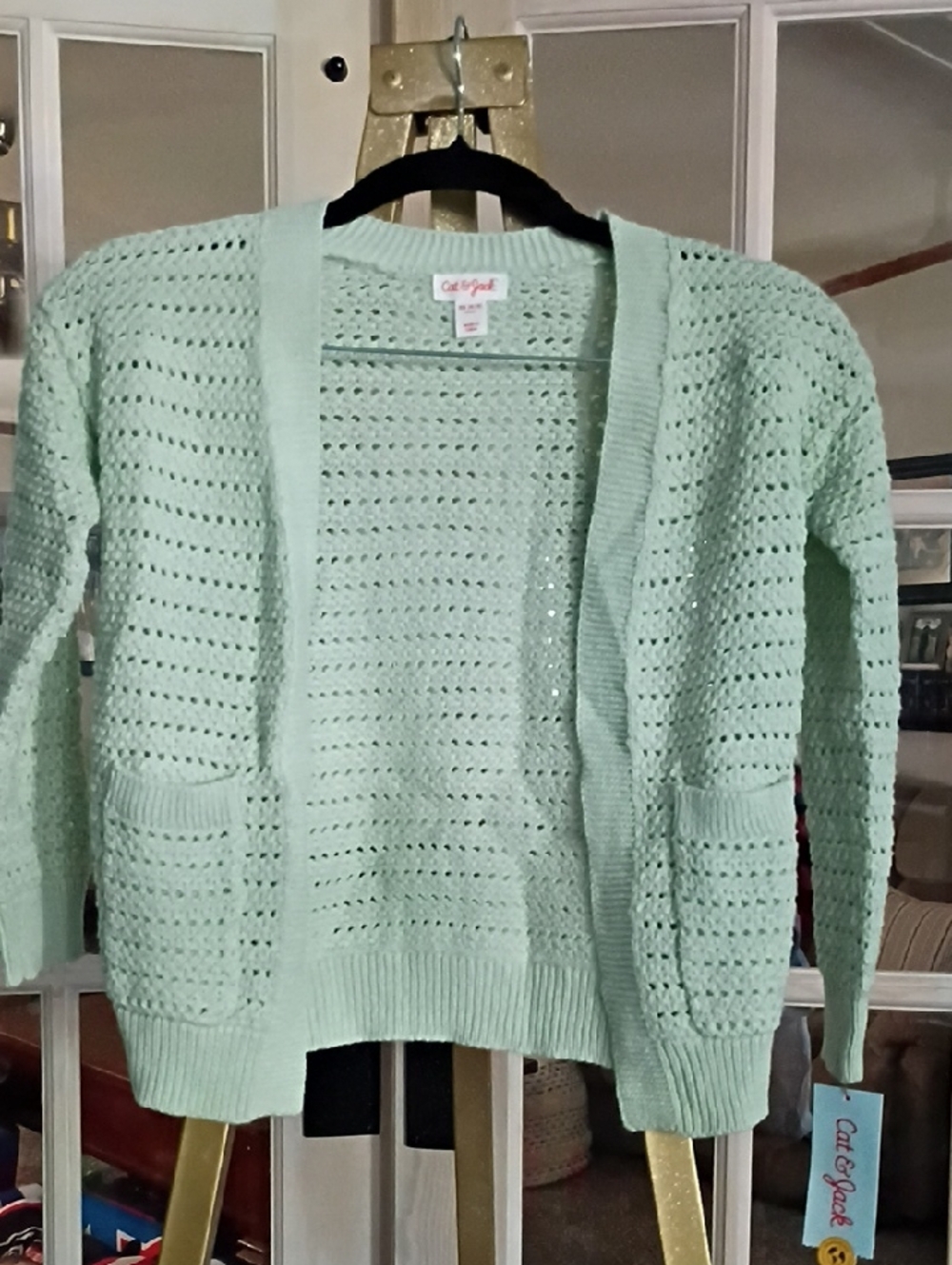 Cat & Jack Mint Green Open-Knit Pocket Cardigan
